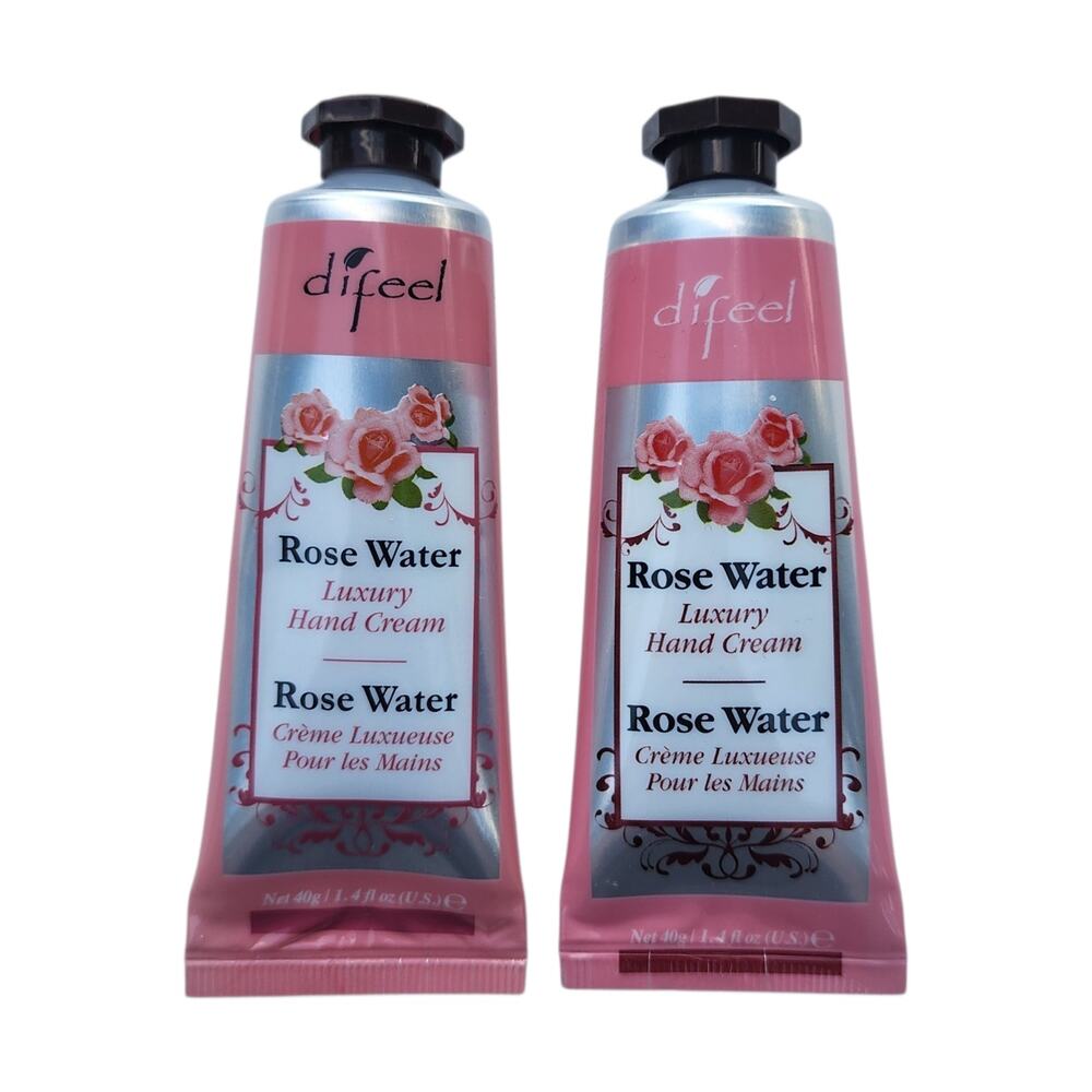 Difeel Rose Water Hand Cream Set of 2 1.4 oz Moisturizing Lotion Travel Size